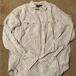 Lucky Brand White and Navy Striped Shirt